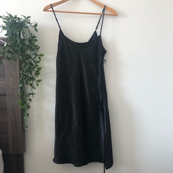 ❌SOLD❌ Black La Vie en Rose Lace Up Slip Dress - Picture 2 of 5